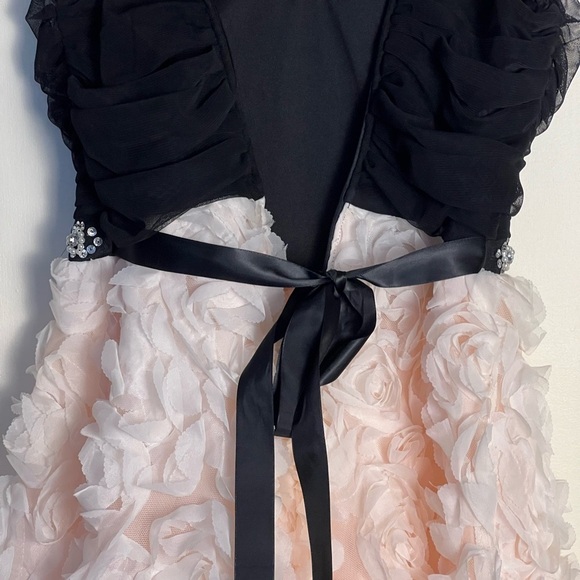 qep Kids Girl Applique Dress 11 Gown Black Cream Rosette Embellished Rhinestone - Picture 14 of 15